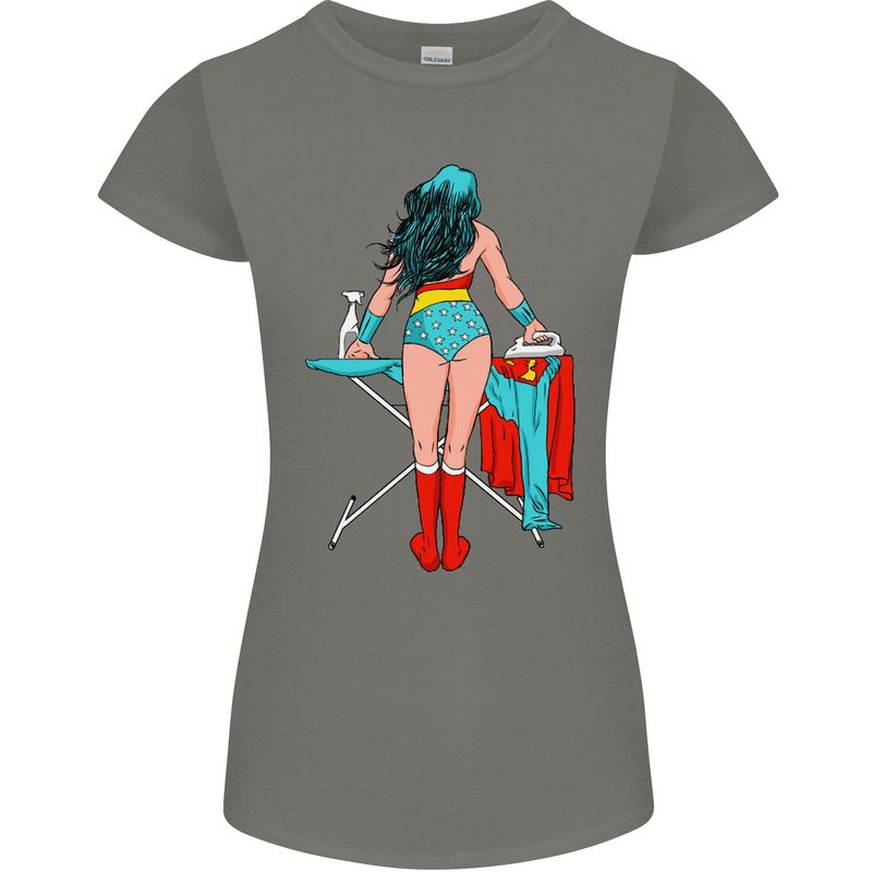Ironing Superhero Funny Womens Petite Cut T-Shirt Charcoal
