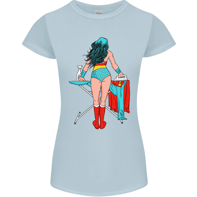 Ironing Superhero Funny Womens Petite Cut T-Shirt Light Blue