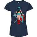 Ironing Superhero Funny Womens Petite Cut T-Shirt Navy Blue