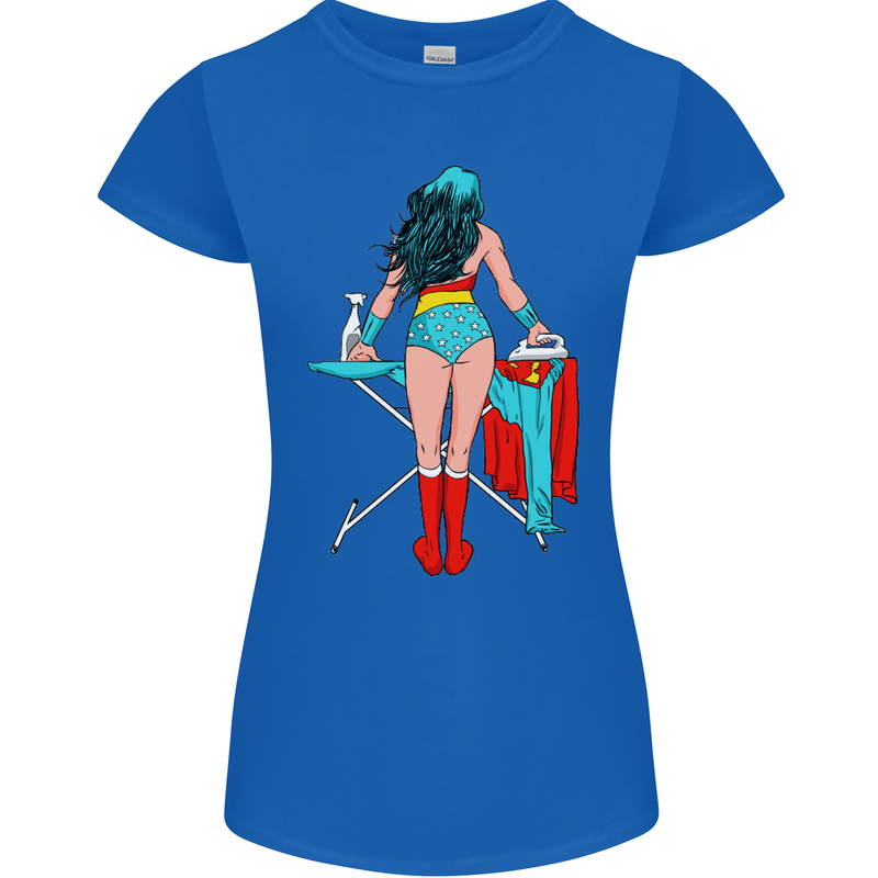 Ironing Superhero Funny Womens Petite Cut T-Shirt Royal Blue