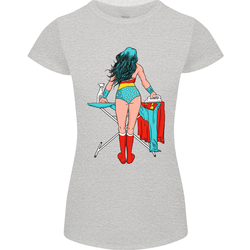 Ironing Superhero Funny Womens Petite Cut T-Shirt Sports Grey