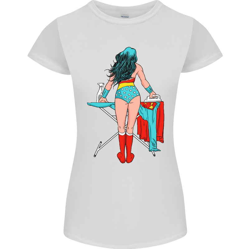 Ironing Superhero Funny Womens Petite Cut T-Shirt White