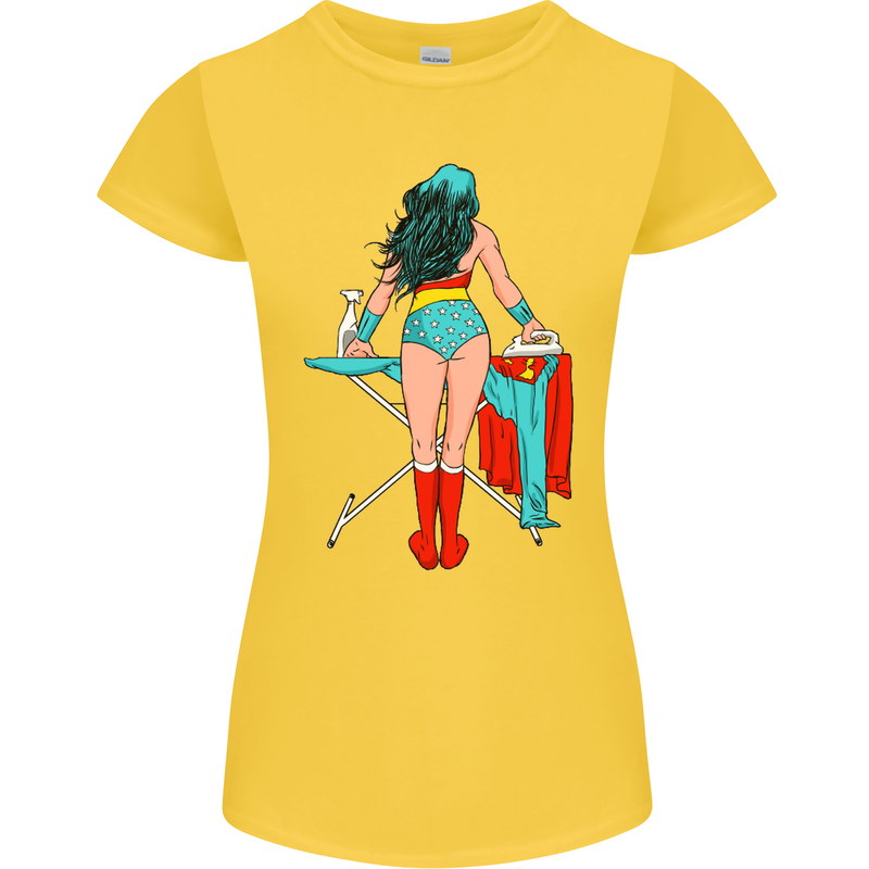 Ironing Superhero Funny Womens Petite Cut T-Shirt Yellow