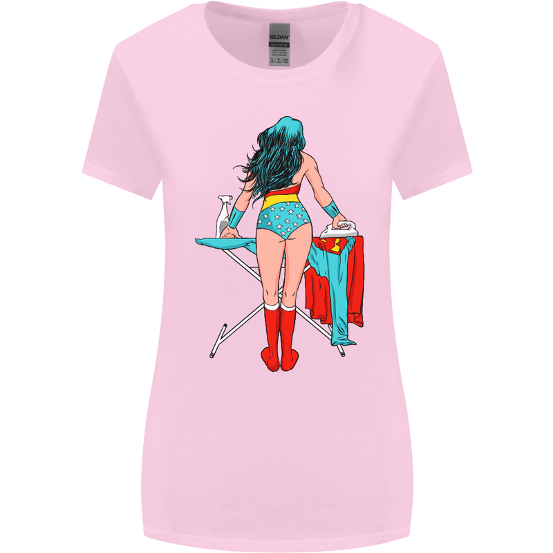 Ironing Superhero Funny Womens Wider Cut T-Shirt Light Pink