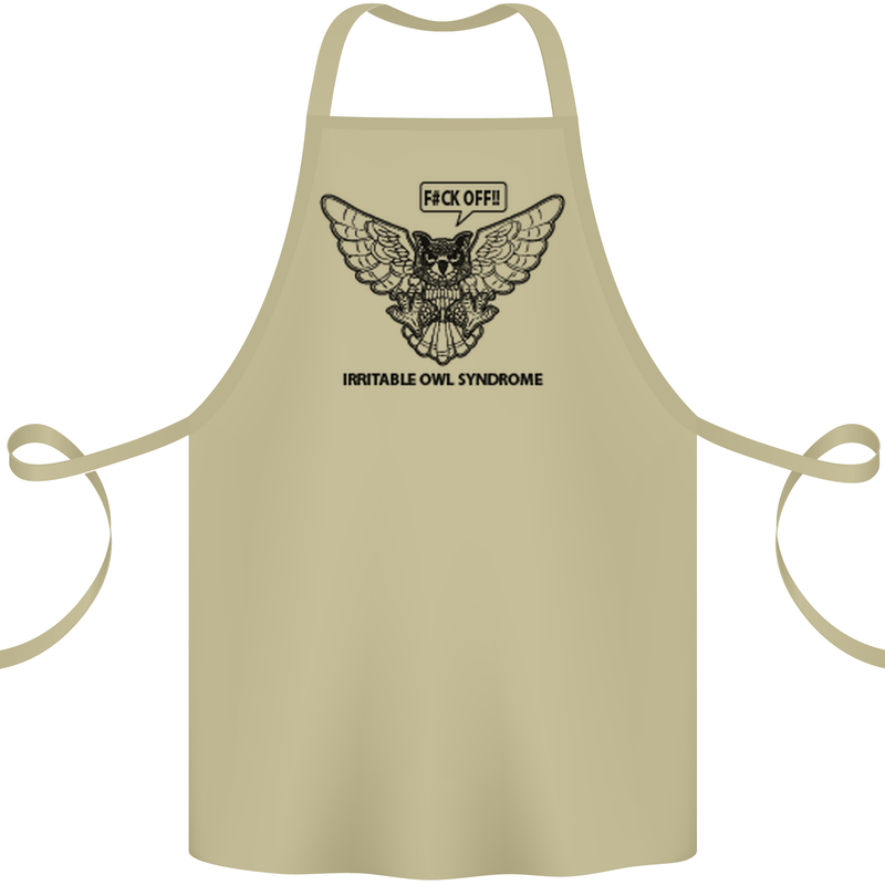 Irritable Owl Syndrome Bowel IBS Funny Cotton Apron 100% Organic Khaki