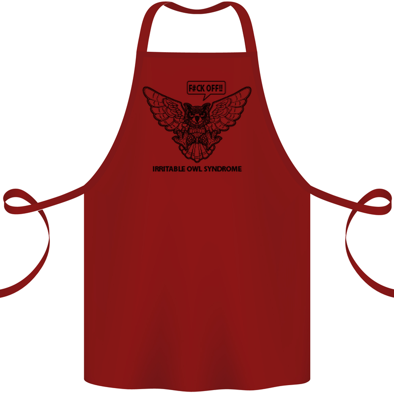 Irritable Owl Syndrome Bowel IBS Funny Cotton Apron 100% Organic Maroon