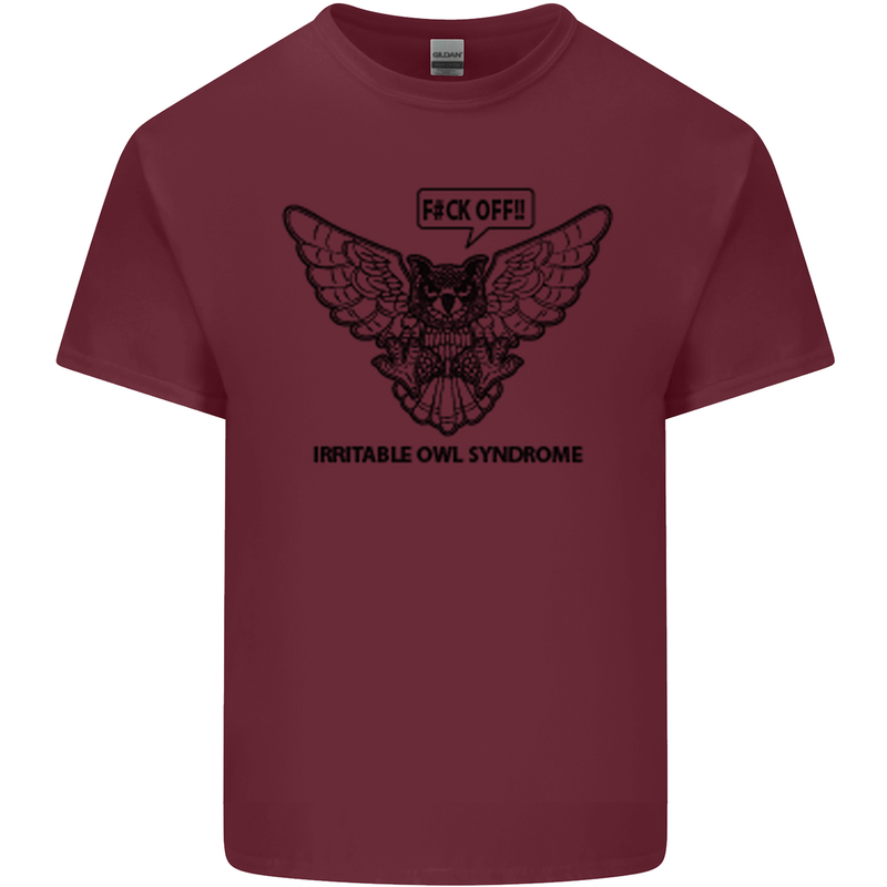 Irritable Owl Syndrome Bowel IBS Funny Mens Cotton T-Shirt Tee Top Maroon