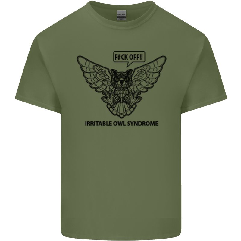 Irritable Owl Syndrome Bowel IBS Funny Mens Cotton T-Shirt Tee Top Military Green