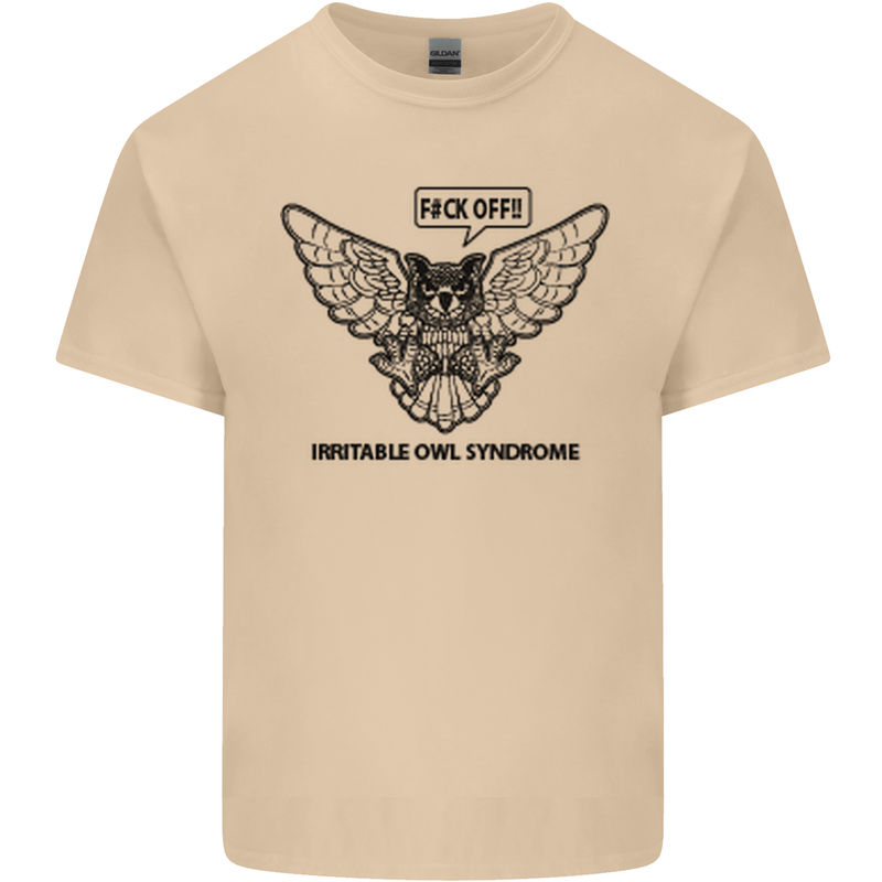 Irritable Owl Syndrome Bowel IBS Funny Mens Cotton T-Shirt Tee Top Sand