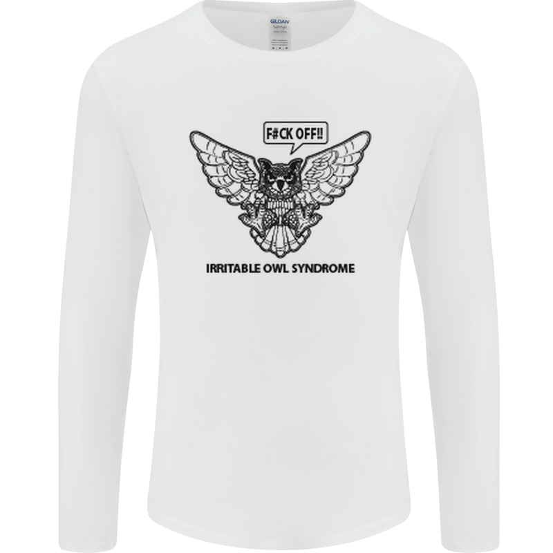 Irritable Owl Syndrome Bowel IBS Funny Mens Long Sleeve T-Shirt White