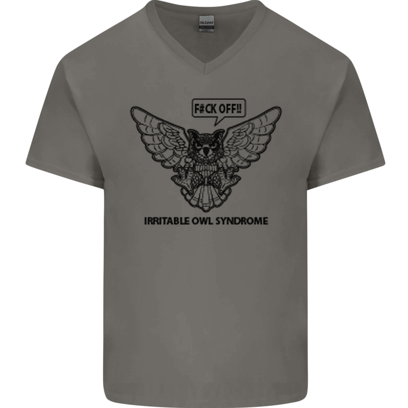 Irritable Owl Syndrome Bowel IBS Funny Mens V-Neck Cotton T-Shirt Charcoal