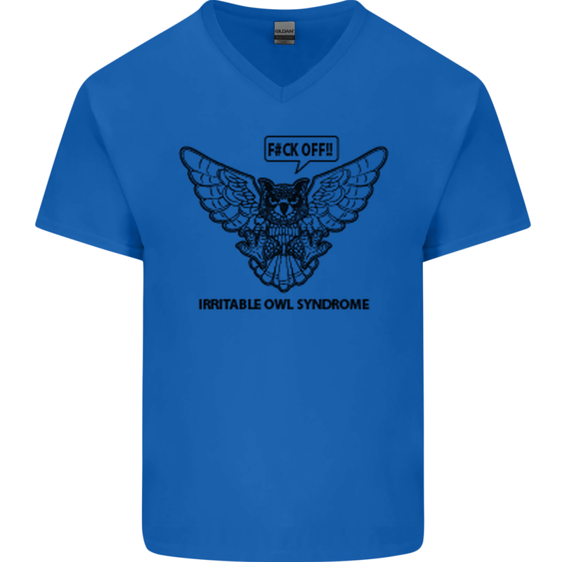 Irritable Owl Syndrome Bowel IBS Funny Mens V-Neck Cotton T-Shirt Royal Blue