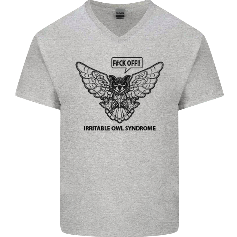 Irritable Owl Syndrome Bowel IBS Funny Mens V-Neck Cotton T-Shirt Sports Grey