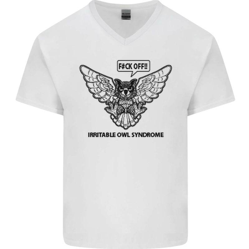 Irritable Owl Syndrome Bowel IBS Funny Mens V-Neck Cotton T-Shirt White