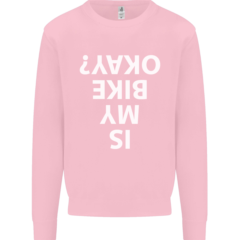 Is My Bike Okay Cycling Biker Funny Kids Sweatshirt Jumper Light Pink