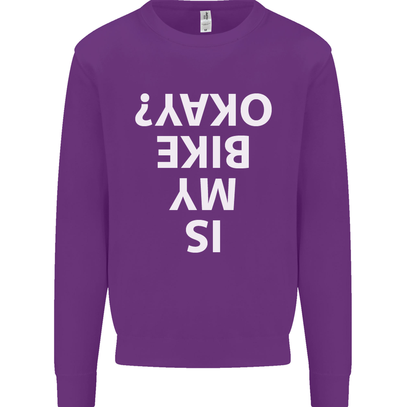 Is My Bike Okay Cycling Biker Funny Kids Sweatshirt Jumper Purple