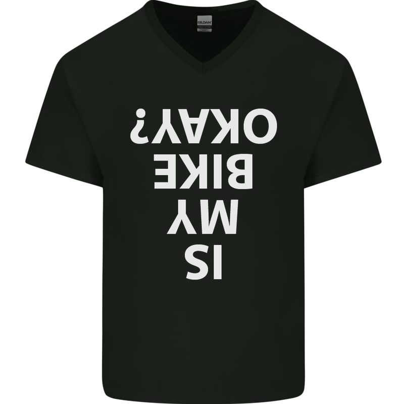 Is My Bike Okay Cycling Biker Funny Mens V-Neck Cotton T-Shirt Black