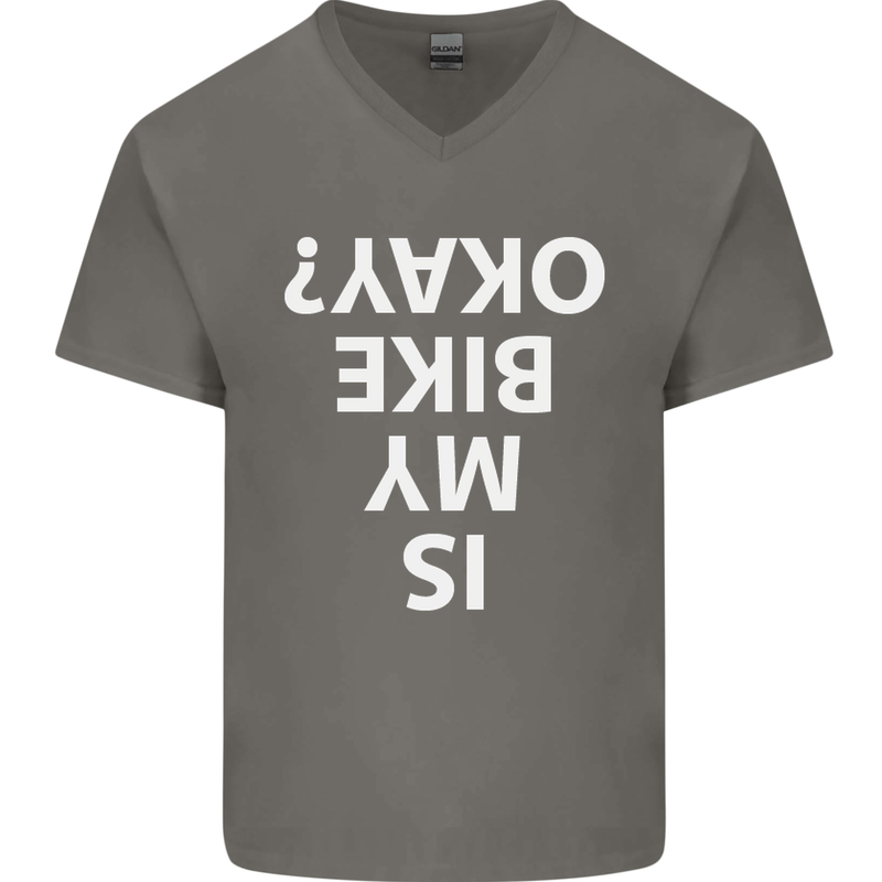 Is My Bike Okay Cycling Biker Funny Mens V-Neck Cotton T-Shirt Charcoal