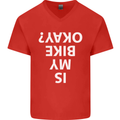 Is My Bike Okay Cycling Biker Funny Mens V-Neck Cotton T-Shirt Red