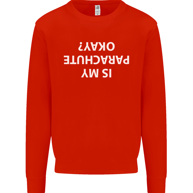 Is My Parachute Okay? Skydiving Para 1 2 3 Mens Sweatshirt Jumper Bright Red