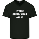 Is My Parachute Okay? Skydiving Para 1 2 3 Mens V-Neck Cotton T-Shirt Black