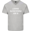 Is My Parachute Okay? Skydiving Para 1 2 3 Mens V-Neck Cotton T-Shirt Sports Grey