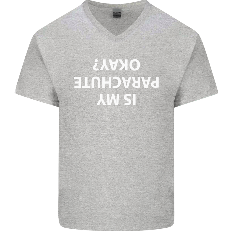 Is My Parachute Okay? Skydiving Para 1 2 3 Mens V-Neck Cotton T-Shirt Sports Grey