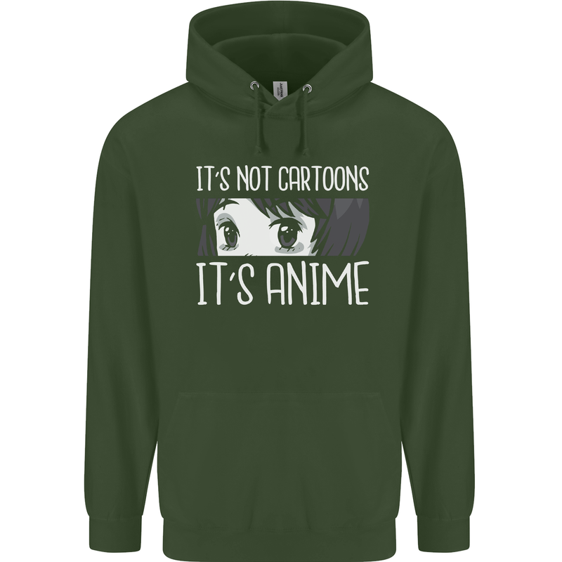 It's Anime Not Cartoons Childrens Kids Hoodie Forest Green