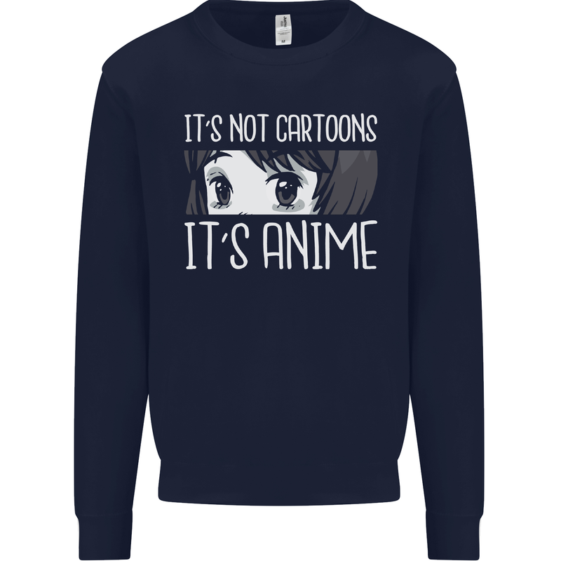 It's Anime Not Cartoons Kids Sweatshirt Jumper Navy Blue
