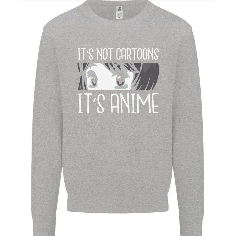 It's Anime Not Cartoons Kids Sweatshirt Jumper Sports Grey