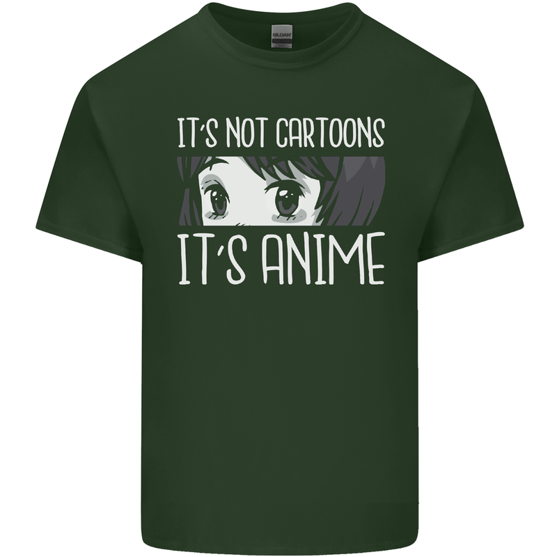 It's Anime Not Cartoons Mens Cotton T-Shirt Tee Top Forest Green
