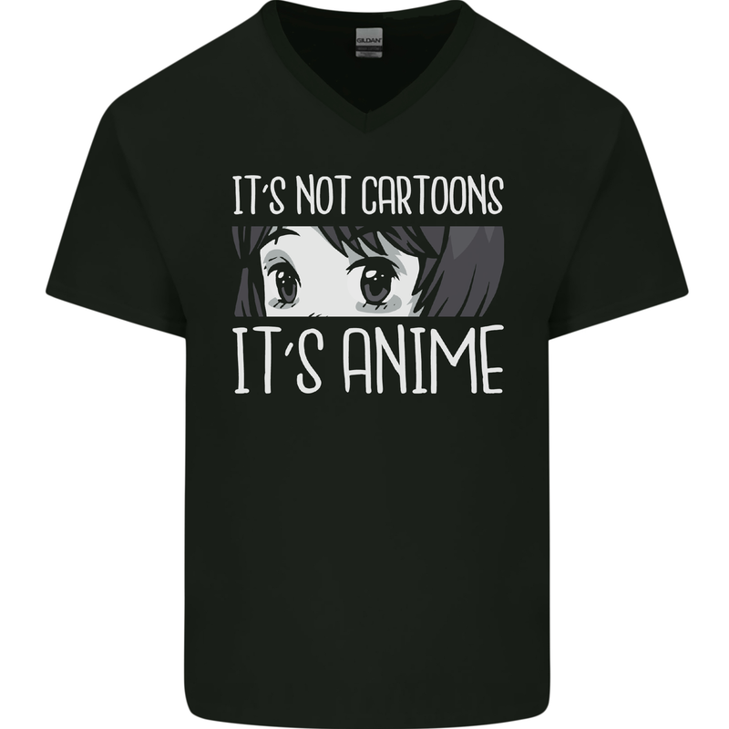 It's Anime Not Cartoons Mens V-Neck Cotton T-Shirt Black