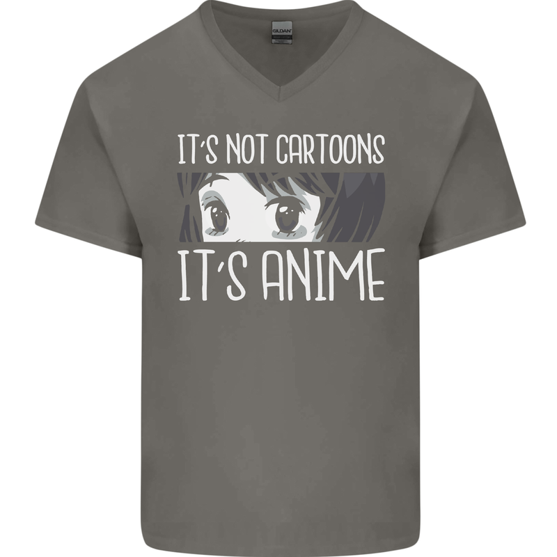 It's Anime Not Cartoons Mens V-Neck Cotton T-Shirt Charcoal