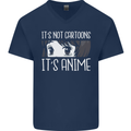 It's Anime Not Cartoons Mens V-Neck Cotton T-Shirt Navy Blue