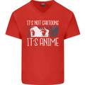 It's Anime Not Cartoons Mens V-Neck Cotton T-Shirt Red