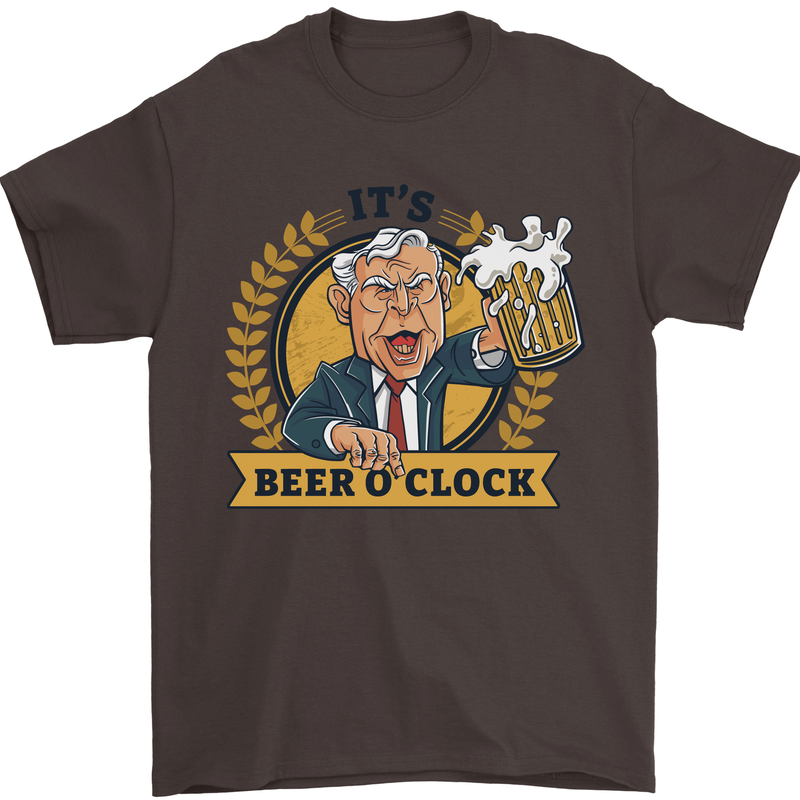 It's Beer O'Clock Funny Alcohol Mens T-Shirt Cotton Gildan Dark Chocolate