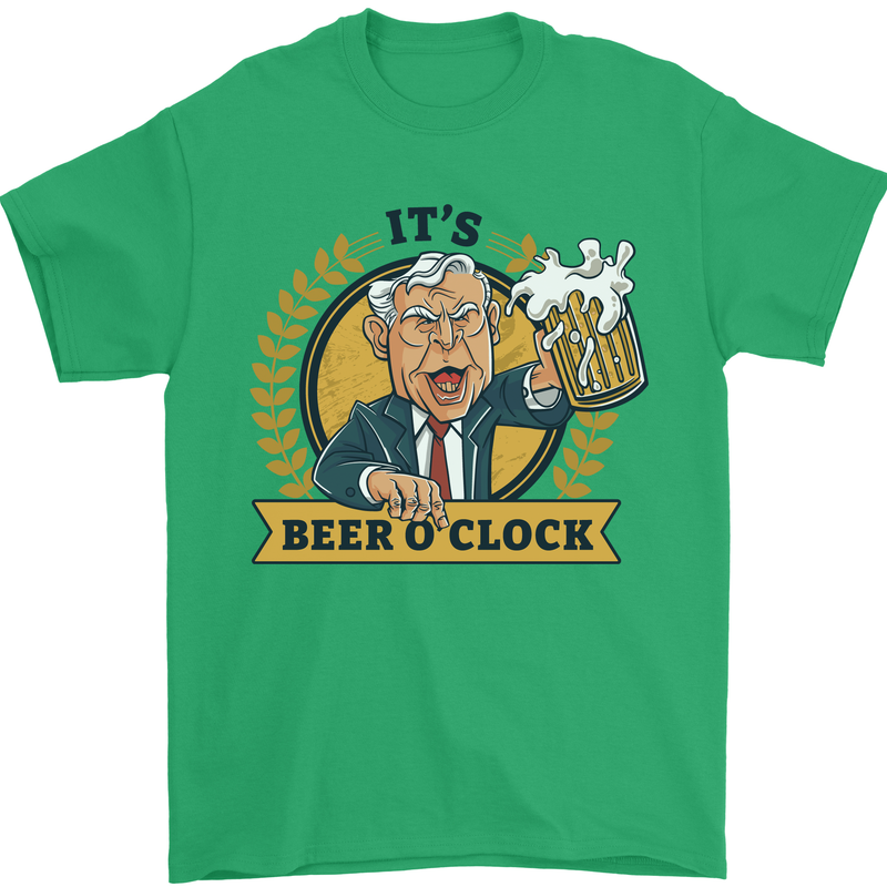 It's Beer O'Clock Funny Alcohol Mens T-Shirt Cotton Gildan Irish Green