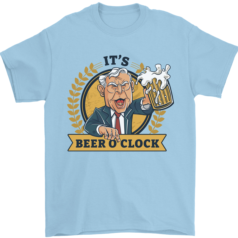 It's Beer O'Clock Funny Alcohol Mens T-Shirt Cotton Gildan Light Blue