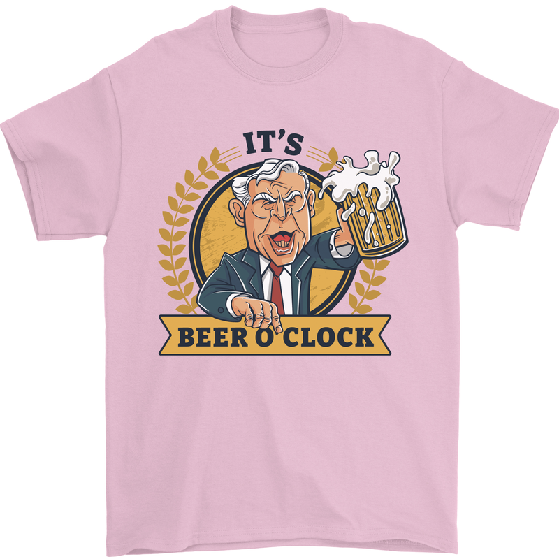 It's Beer O'Clock Funny Alcohol Mens T-Shirt Cotton Gildan Light Pink