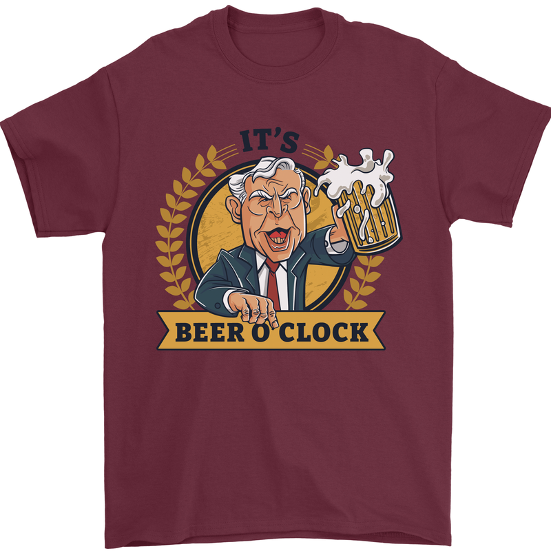 It's Beer O'Clock Funny Alcohol Mens T-Shirt Cotton Gildan Maroon