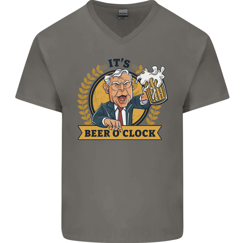 It's Beer O'Clock Funny Alcohol Mens V-Neck Cotton T-Shirt Charcoal