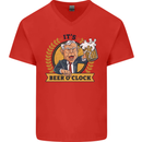 It's Beer O'Clock Funny Alcohol Mens V-Neck Cotton T-Shirt Red
