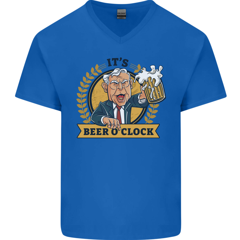 It's Beer O'Clock Funny Alcohol Mens V-Neck Cotton T-Shirt Royal Blue