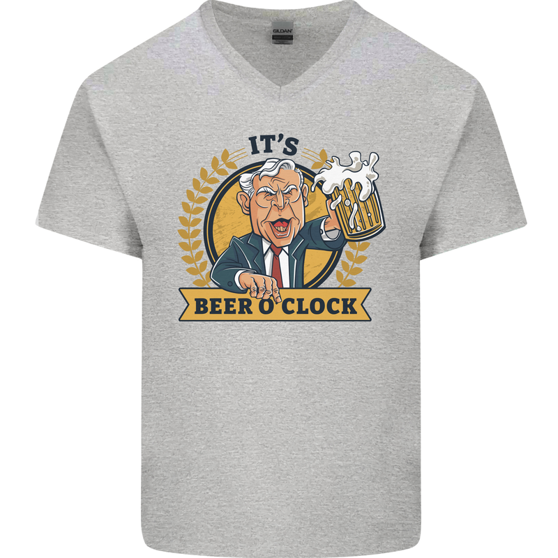 It's Beer O'Clock Funny Alcohol Mens V-Neck Cotton T-Shirt Sports Grey