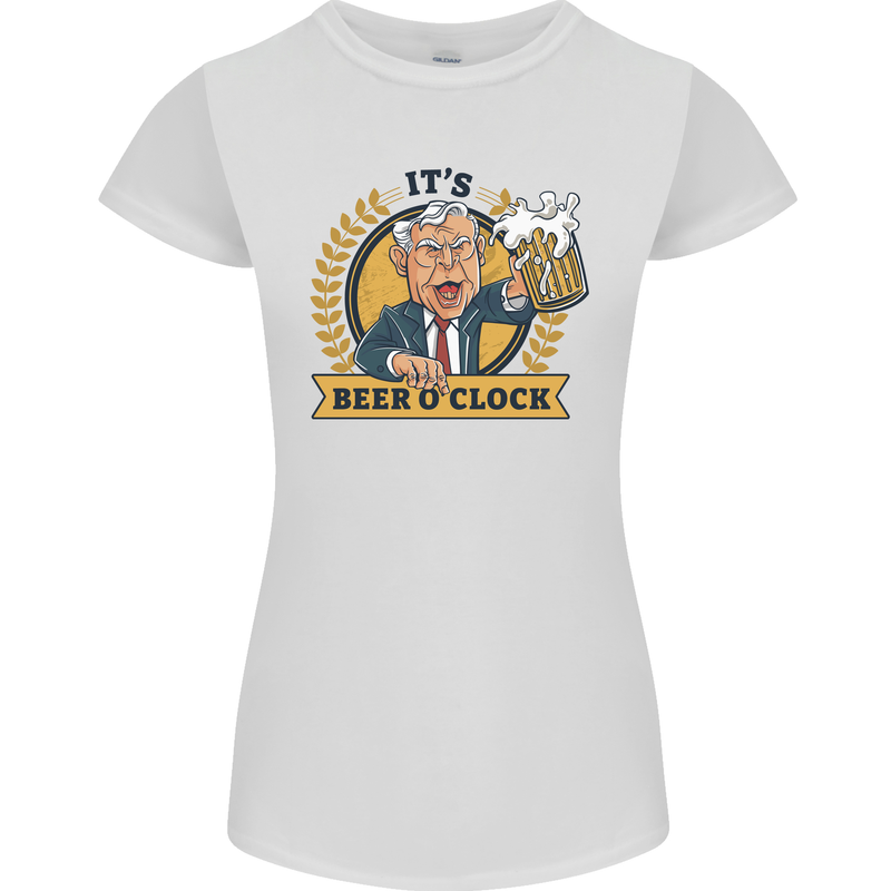 It's Beer O'Clock Funny Alcohol Womens Petite Cut T-Shirt White