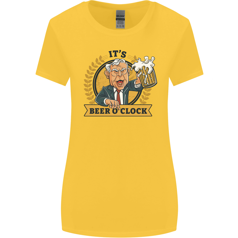 It's Beer O'Clock Funny Alcohol Womens Wider Cut T-Shirt Yellow