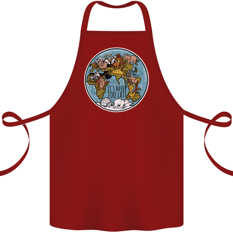 It's Never Too Late Climate Change Cotton Apron 100% Organic Maroon