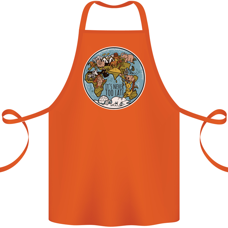 It's Never Too Late Climate Change Cotton Apron 100% Organic Orange