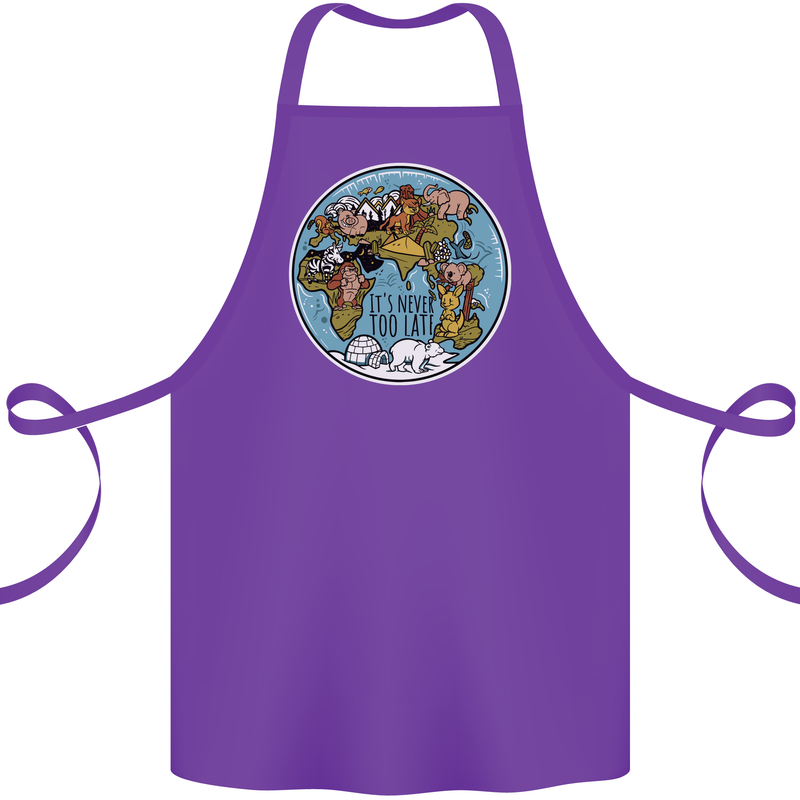 It's Never Too Late Climate Change Cotton Apron 100% Organic Purple