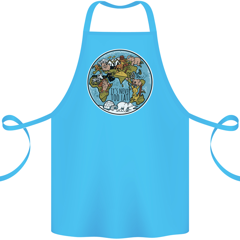 It's Never Too Late Climate Change Cotton Apron 100% Organic Turquoise